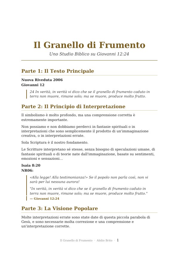 Copertina dello studio Il Granello di Frumento