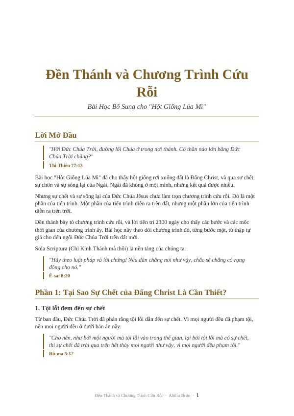Bìa bài học Đền Thánh và Chương Trình Cứu Rỗi