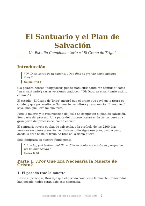 Portada del estudio El Santuario y el Plan de Salvación