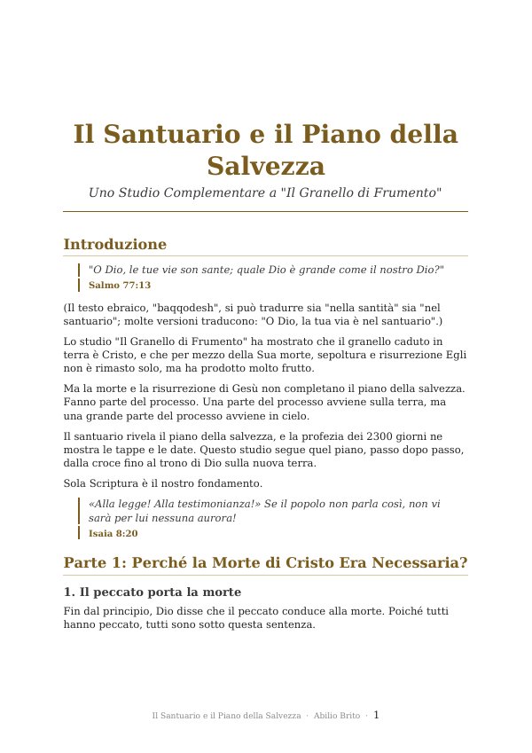 Copertina dello studio Il Santuario e il Piano della Salvezza