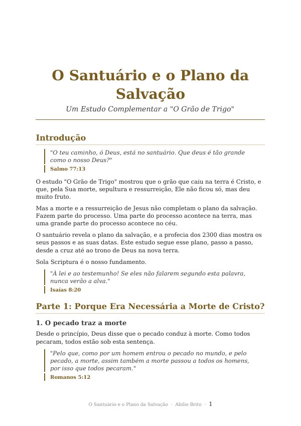 Capa do estudo O Santuário e o Plano da Salvação