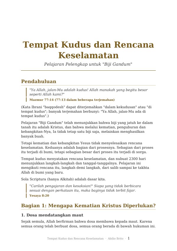 Sampul pelajaran Tempat Kudus dan Rencana Keselamatan